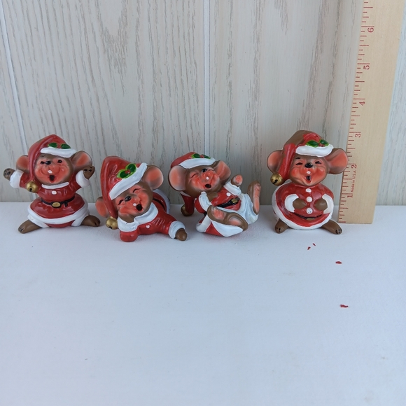 Vintage George Good set of four  sleepy Christmas Mice mouse Santa mouse ceremic - Picture 13 of 13